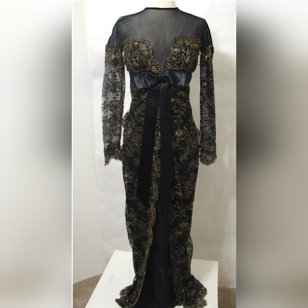 Isabelle Allard Black lace gown gold floral  trim